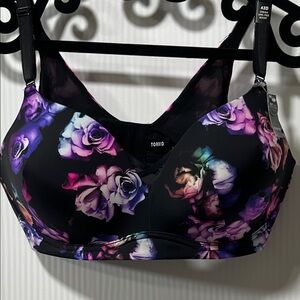 Torrid Black and Purple Floral Wire-Free Push-Up Bra 42D
